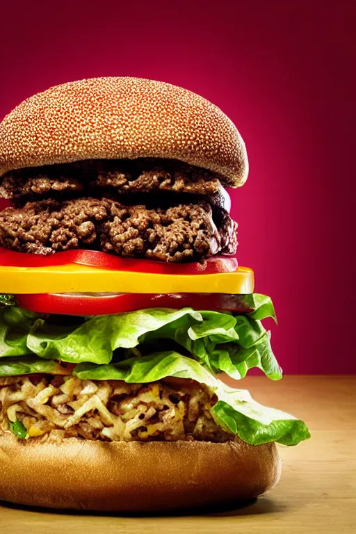 Prompt: hamburger crushed by fist, commercial photography