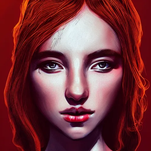 Image similar to a young female face made of fire, line art, award-winning, Artstation