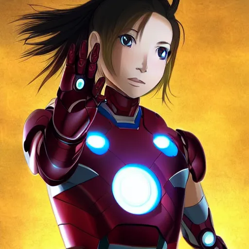 Prompt: a girl wearing a iron man suit, anime art, smooth, hd