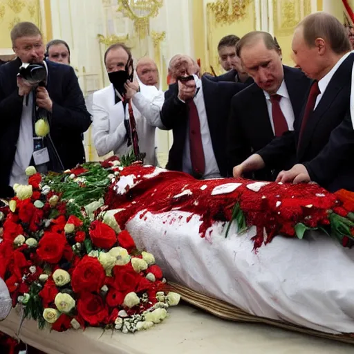 Prompt: putin's death, a lot of blood, khokhloma style