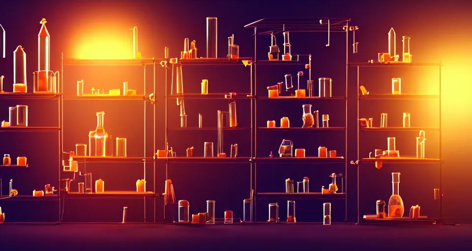 Image similar to a shelf of wonderful magical experiments, cinematic lighting, detailed, beautiful colors, ornate 4 k