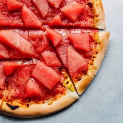 Image similar to a pizza topped with watermelon