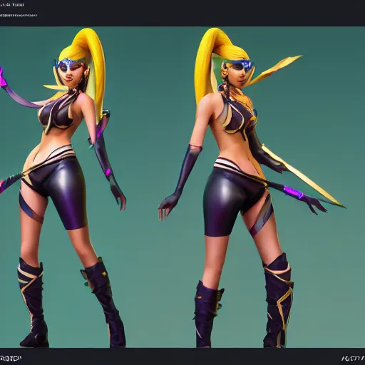 Image similar to character sheet of beautiful KDA akali (wild rift). 3d render, octane render, realistic, highly detailed, trending on artstation, 4k, trending on artstation, pixar, cgsociety, unreal engine 5, redshift render, trending on artstation, blender, behance, cg W- 1600