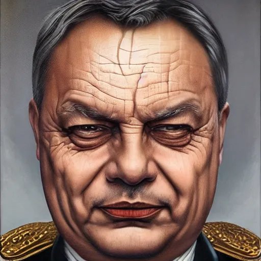 Image similar to id photo of a viktor orban in emperor outfit, art by tomasz alen kopera