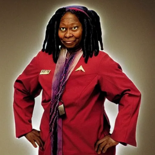 Prompt: photo of a person who looks like a mixture between whoopi goldberg as guinan from star trek and levar burton