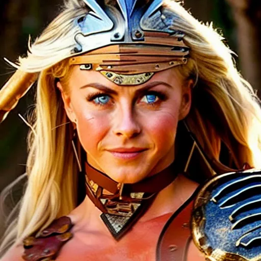 Image similar to julianne hough as a barbarian warrior, battle scene