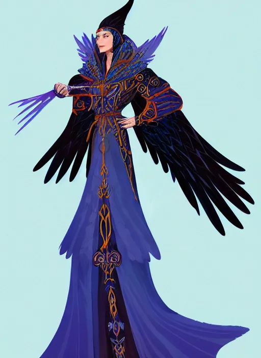 Image similar to hawk and raven headed warlock, wind magic, blue robes, exquisite details, full body character design on a white background, by studio muti