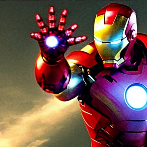 Prompt: iron man from movie iron man 2 doing a dab infront of the people