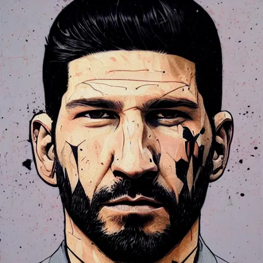 Prompt: Jon Bernthal picture by Sachin Teng, asymmetrical, dark vibes, Realistic Painting , Organic painting, Matte Painting, geometric shapes, hard edges, graffiti, street art:2 by Sachin Teng:4