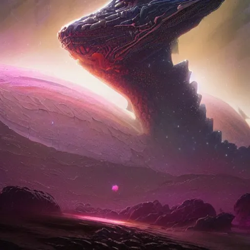 Image similar to matte digital artwork of the galactic beast, iridescent scales, by greg rutkowski and tim white