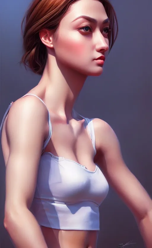 Image similar to full body photo of a gorgeous young woman in the style of stefan kostic, realistic, sharp focus, 8k high definition, insanely detailed, intricate, elegant, art by stanley lau and artgerm