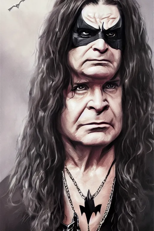 Image similar to portrait of Ozzy Osbourne as batman, highly detailed, artstation, concept art, sharp focus, illustration, art by Carel Fabritius
