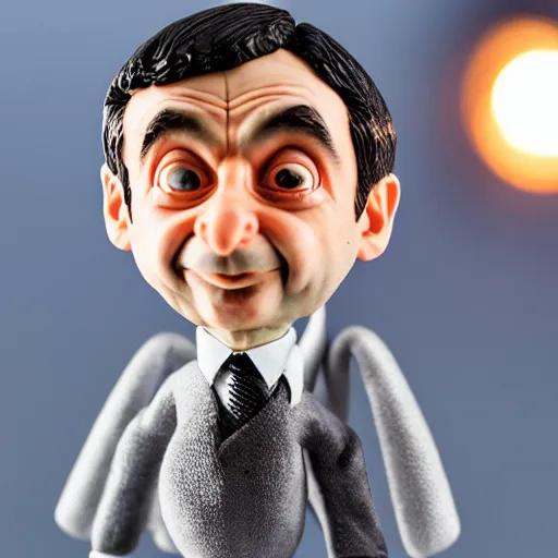 Image similar to mr. bean action figure, studio lighting, macro lens, award winning product photography