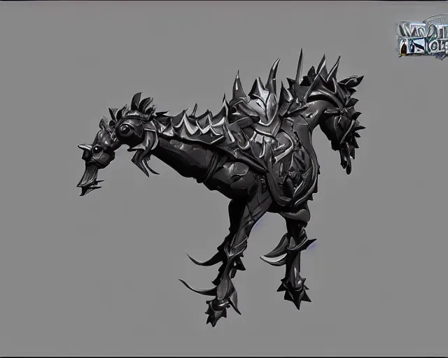 Prompt: 3d sculpt side view of an evil ironwork horse, artstaton, League of Legends, overwatch, digital illustration