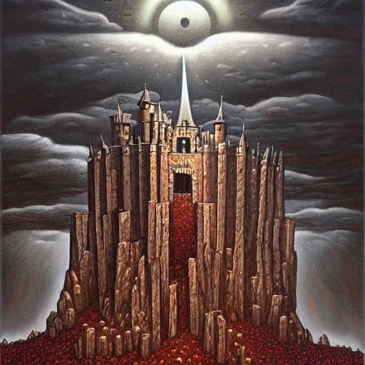 Image similar to build me a castle in the sky cried morgoth. by jeffrey smith, oil on canvas