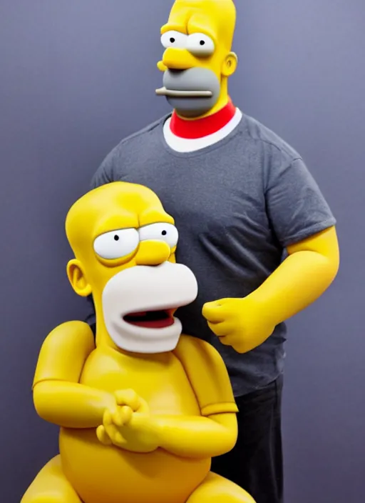 Image similar to a wax statue of homer simpson, realistic