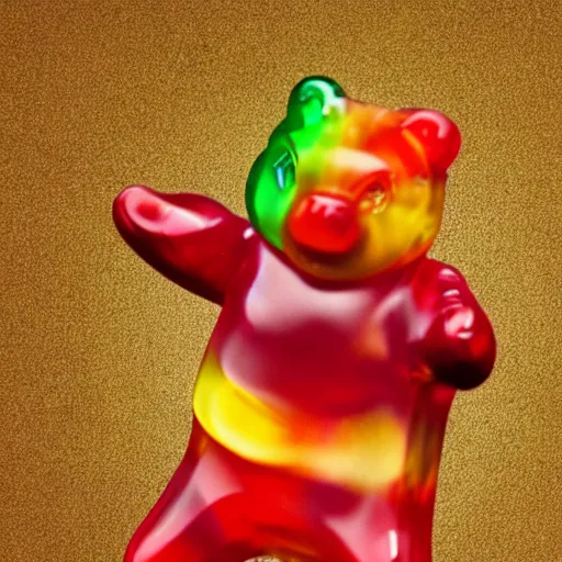 Image similar to a gummy bear dancing, 4 k, photorealistic