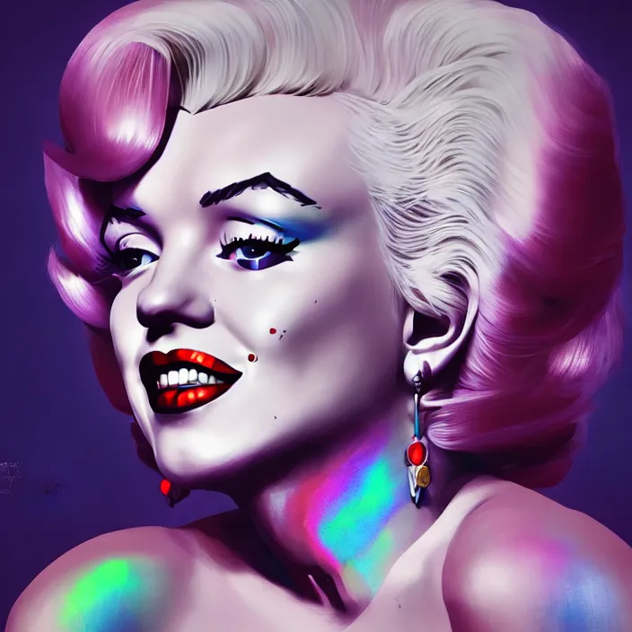 Image similar to portrait of Marilyn Monroe as a harley quinn. intricate abstract. intricate artwork. by Tooth Wu, wlop, beeple, dan mumford. octane render, trending on artstation, greg rutkowski very coherent symmetrical artwork. cinematic, hyper realism, high detail, octane render, 8k, iridescent accents