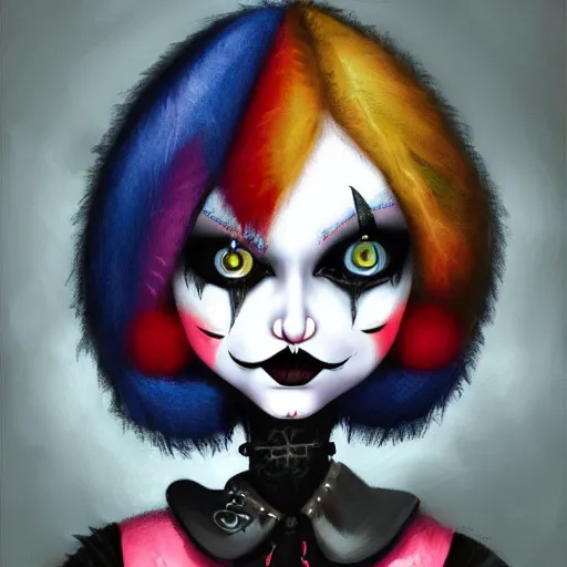 Prompt: goth clown girl, painting, highly detailed, artstation