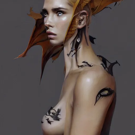 Image similar to tattoo design, a professional painting of a beautiful young female, partially clothed in battle armor, olive skin, long dark hair, beautiful bone structure, upper body, symmetrical facial features, intricate, elegant, digital painting, concept art, smooth, sharp focus, illustration, from Metal Gear, by Ruan Jia and Mandy Jurgens and Greg Rutkowski and Artgerm and William-Adolphe Bouguerea and artgerm