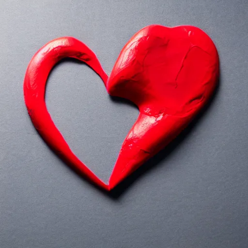 Image similar to 3d render of a badly formed red putty heart shape in the middle of a gray sheet of paper