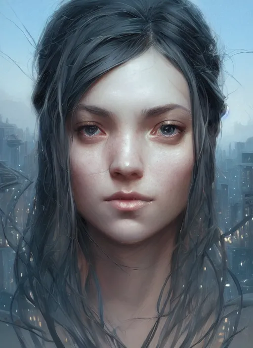 Image similar to highly detailed portrait of a female face made of cityscapes, stephen bliss, unreal engine, fantasy art by greg rutkowski, loish, rhads, ferdinand knab, makoto shinkai and lois van baarle, ilya kuvshinov, rossdraws, tom bagshaw, global illumination, radiant light, detailed and intricate environment