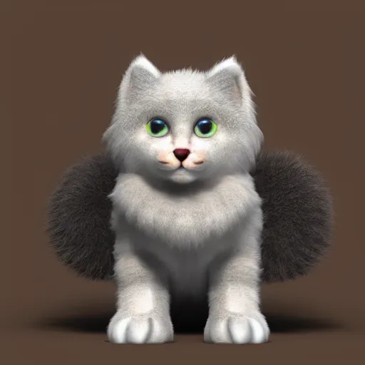 Prompt: fluffy anthropomorphic kitten character concept 3 d render with detailed fur 4 k