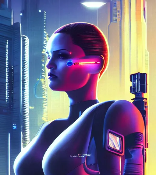 Image similar to cable plugged in, side of head, very very beautiful woman, cyberdeck computer terminal, street level night city, 1 9 7 9 omni magazine cover, style by vincent di fate, artgerm, cyberpunk 2 0 7 7, very coherent, detailed, 4 k resolution, unreal engine, daz