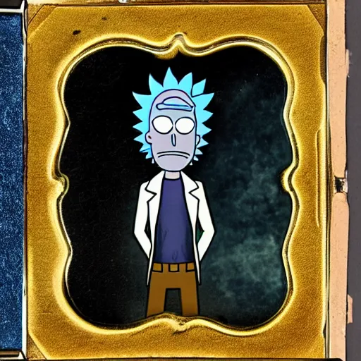 Prompt: tintype photo of cartoon rick and morty