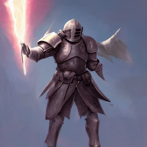 Image similar to an fantastic armored helmetless knight hold a glow white bird, atmospheric, concept art