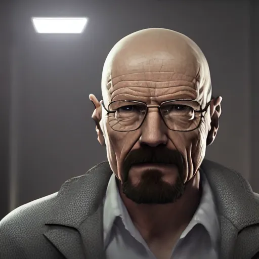 Image similar to walter white in super smash brothers, unreal engine 5, dslr, award winning, 8 k, octane beautifully detailed render, cold lighting, cinematic lighting, detailed photo, masterpiece, volumetric lighting, ultra realistic, highly detailed, high quality, lossless, photorealistic, trending,