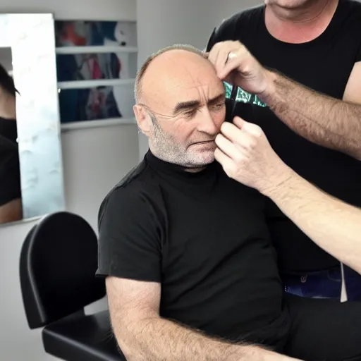 Image similar to phil collins at the hairdresser