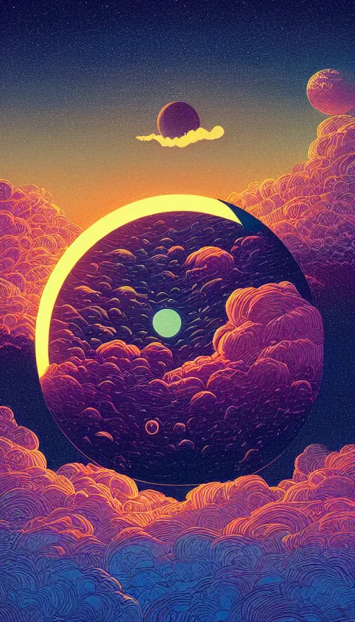 Prompt: corn moon floating on cosmic cloudscape at sunset, futurism, dan mumford, victo ngai, kilian eng, da vinci, josan gonzalez