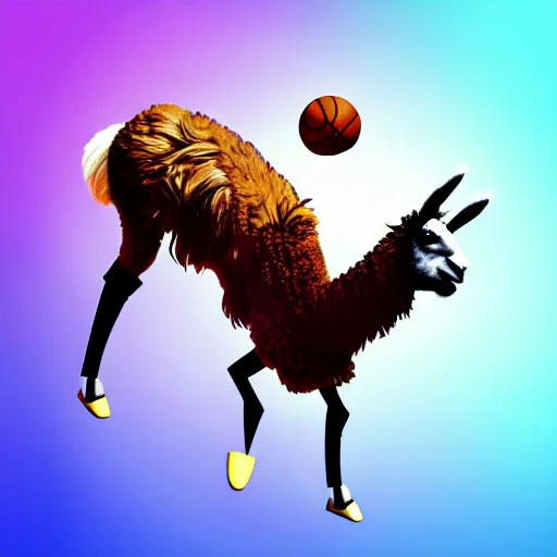 Image similar to a llama dunking a basketball, 4 k, digital art, high resolution, trending on artstation