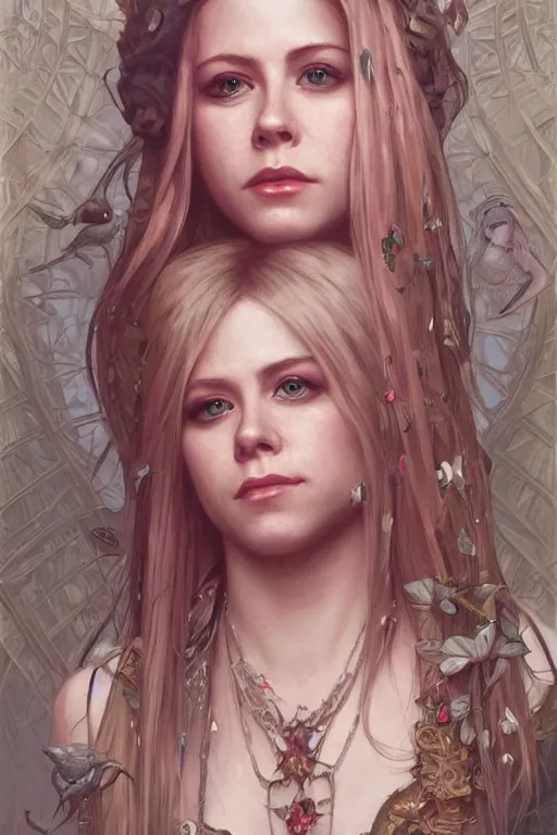 Prompt: portrait of avril lavigne, 3 0 years old, upper body, d & d, fantasy, intricate, elegant, highly detailed, digital painting, artstation, concept art, smooth, sharp focus, illustration, art by artgerm and greg rutkowski and alphonse mucha