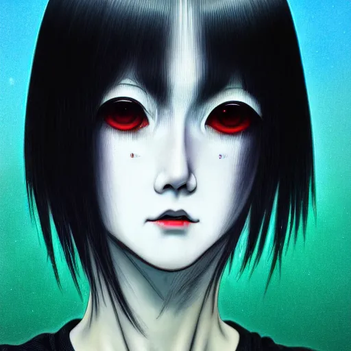 Prompt: i see you palp by junji ito, green red black blue eyes and long black hair by junji ito, painted by junji ito, rtx reflections, octane render 1 2 8 k, extreme high intricate details by junji ito, digital anime art by junji ito, wide shot, composition by tom bagshaw, lighting by stable diffusion
