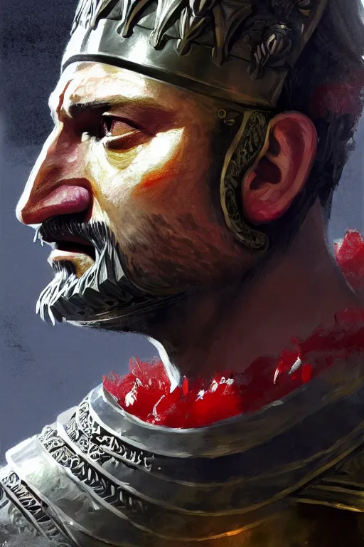 Image similar to a watermelon armor gerard butler as a greek king, greek, intricate, headshot, key visual, conceptart, ambient lighting, highly detailed, digital painting, artstation, concept art, sharp focus, by makoto shinkai and akihiko yoshida and greg manchess