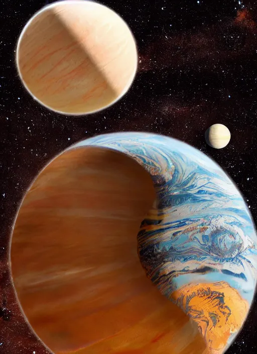 Image similar to realistic miniature of planets in the donut shape on space