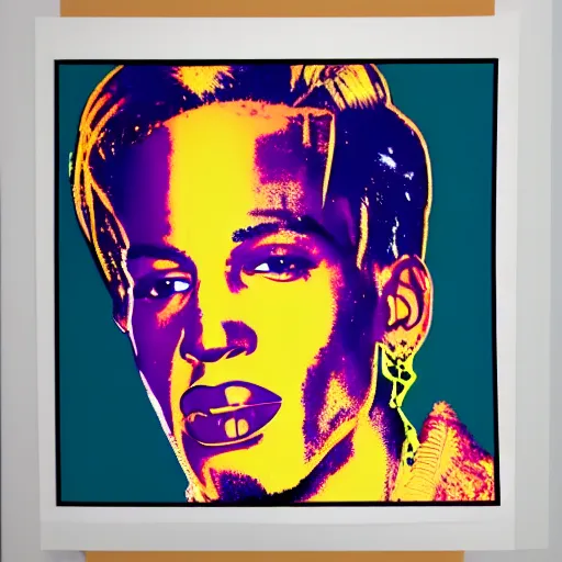 Image similar to andy warhol pop art travis scott gold chain detailed cell shaded