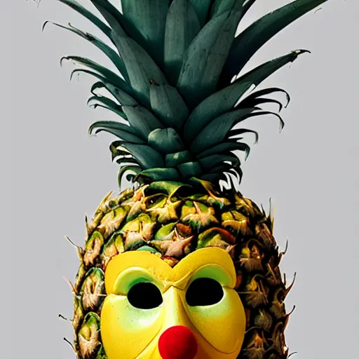 Prompt: an pineapple with a clownmask