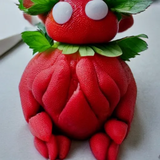 Image similar to strawberry creature with two eyes