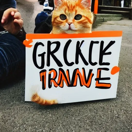 Image similar to cute orange tabby cat holding a sign that says