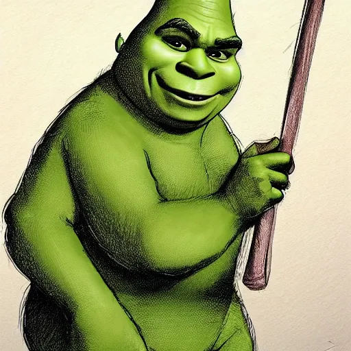 Prompt: shrek on trial in courtroom, courtroom sketch,