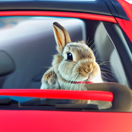 Prompt: bunny driving a car, studio photo, shutterstock