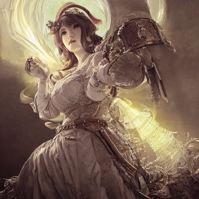 Image similar to the portrait of neutral good female cleric bard as absurdly beautiful, gorgeous, elegant, sophisticated gravure idol, an ultrafine hyperdetailed illustration by kim jung gi, irakli nadar, intricate linework, sharp focus, bright colors, octopath traveler, final fantasy, unreal engine 5 highly rendered, global illumination, radiant light, detailed and intricate environment