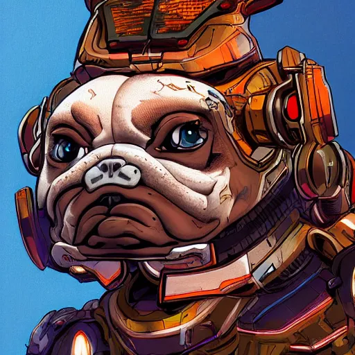 Image similar to cyborg bulldog comic style concept art, elegant, colorful, highly detailed, digital painting, artstation, concept art, illustration