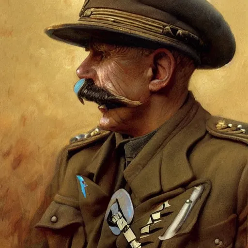 Image similar to old snake with big mustache dressed as a antropormophhic snake veteran colonel of the first world war german army, a snake as a human, highly detailed painting by gaston bussiere, craig mullins, j. c. leyendecker