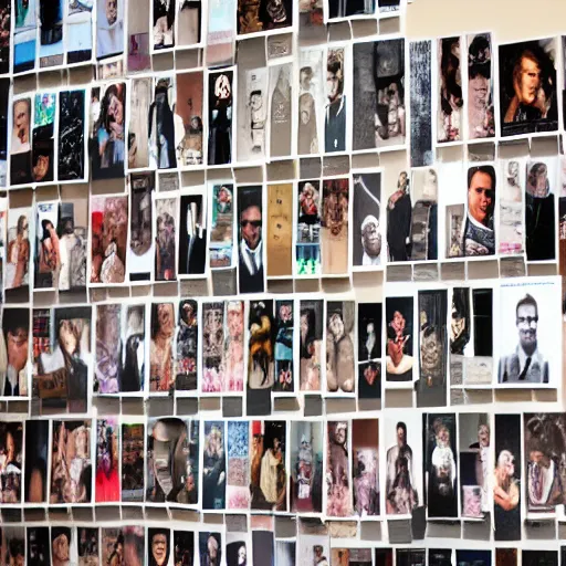 Prompt: photograph of a wall filled with hundreds of celebrity photographs