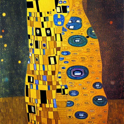 Image similar to A very detailed oil painting of a huge spaceship by Gustav Klimt