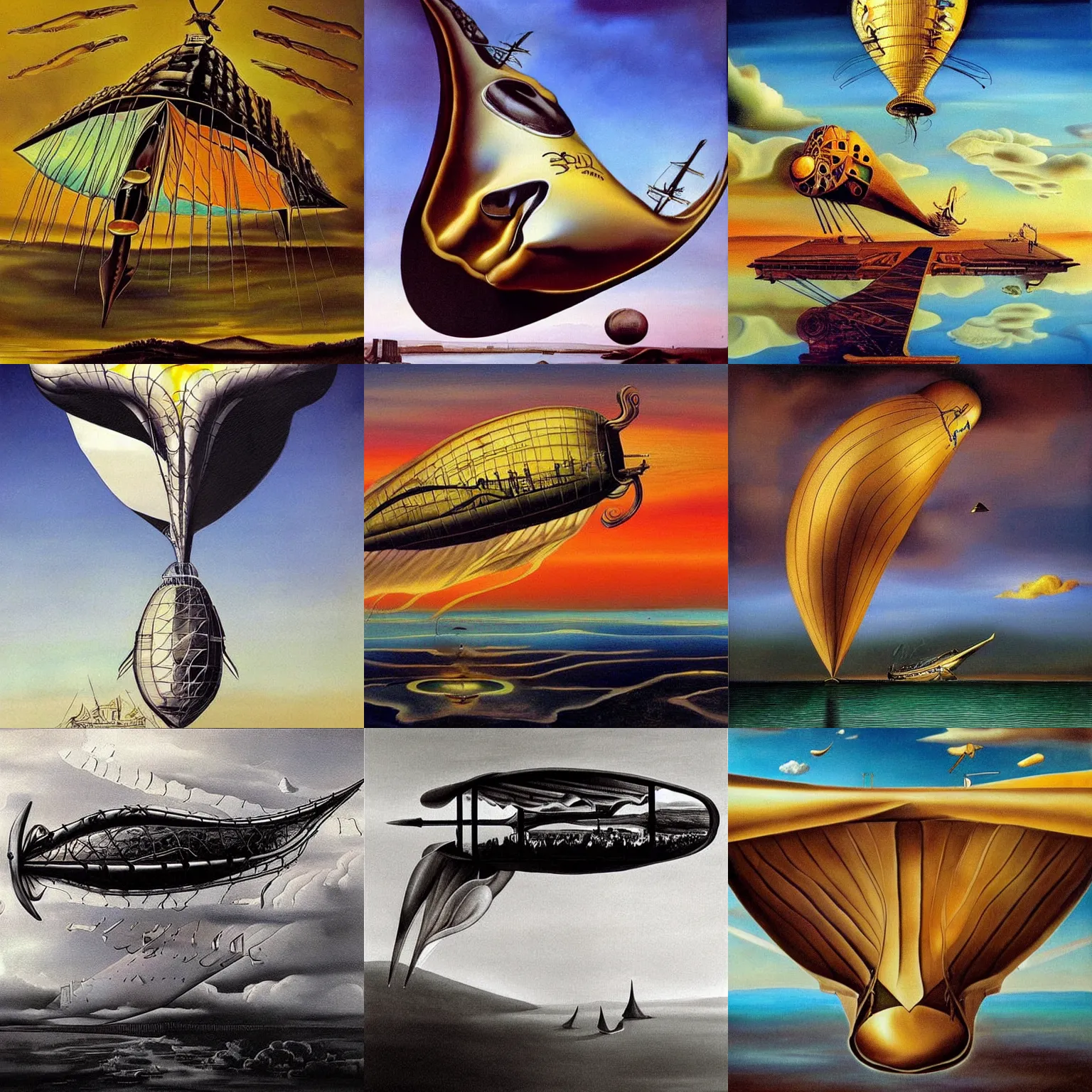 Prompt: zeppelin by salvador dali, trending on artstation, favorites on deviantart, high quality art. artwork masterpieces, award winning
